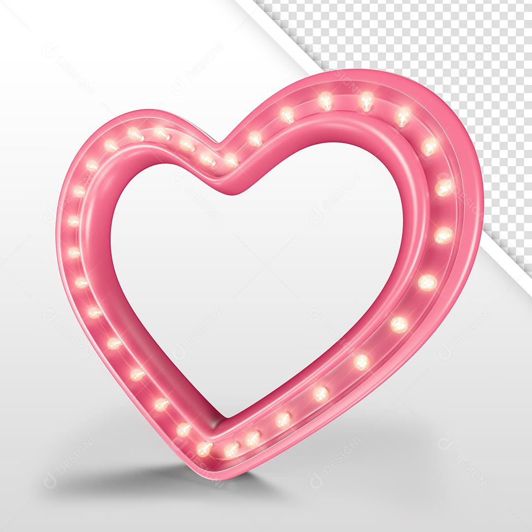 Coração Rosa Com Luzes Elemento 3D Para Composição PSD