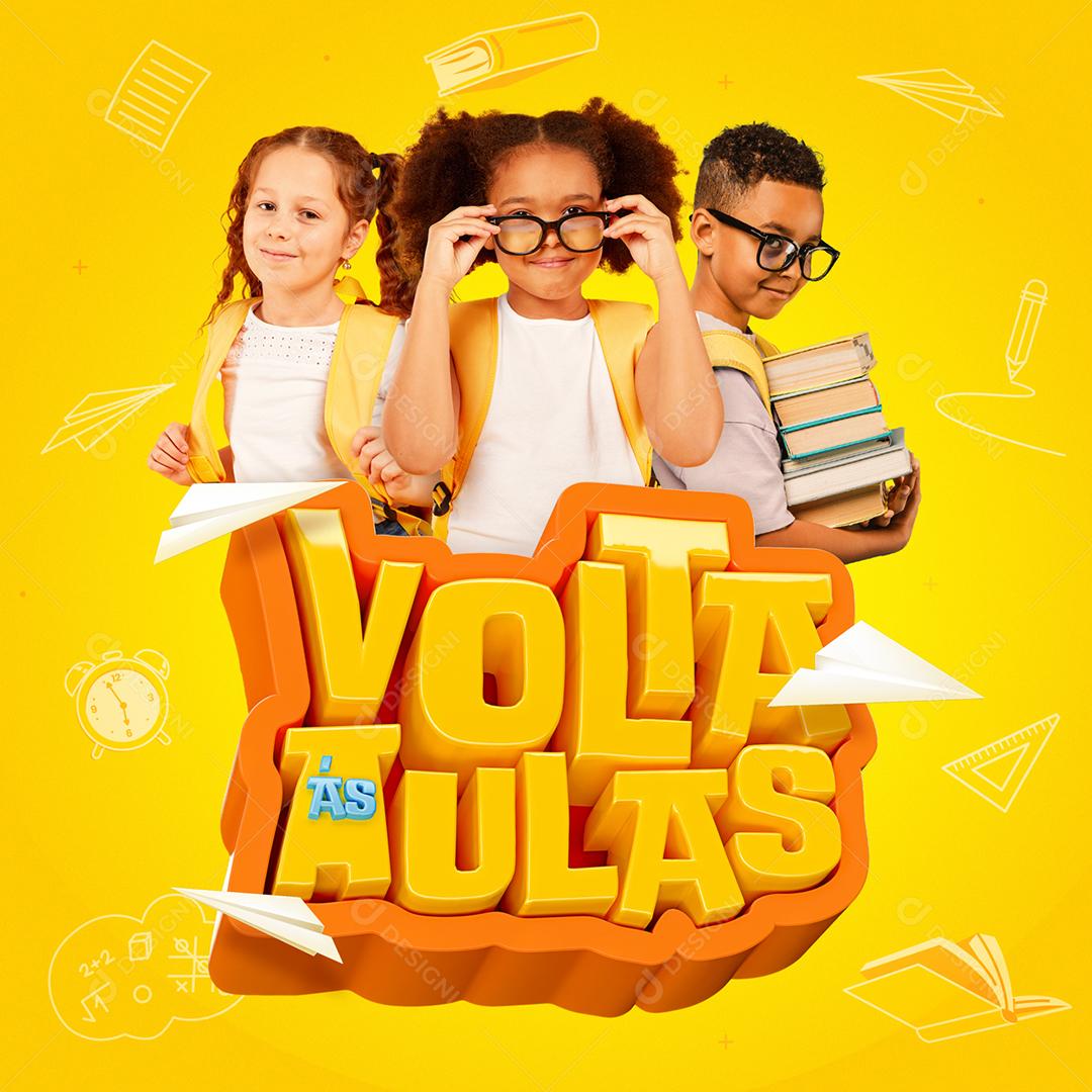 Selo 3D Volta às Aulas Para Composição PSD + PNG Sem Fundo
