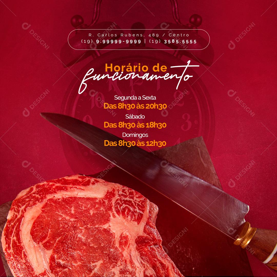 Social Media Horário de Funcionamento Açougue PSD Editável