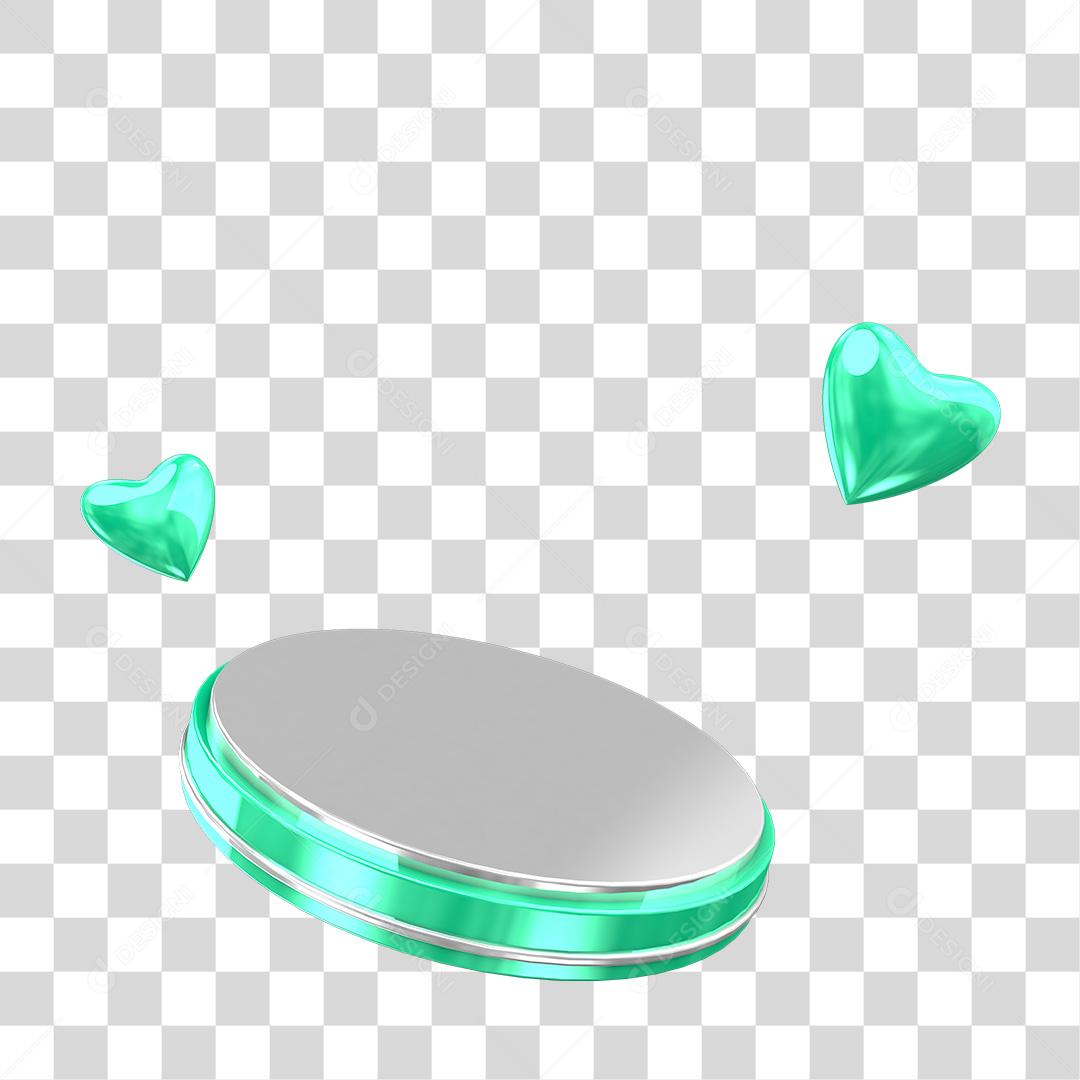 Podium Verde com Corações Elemento 3D Para Composição PNG Transparente