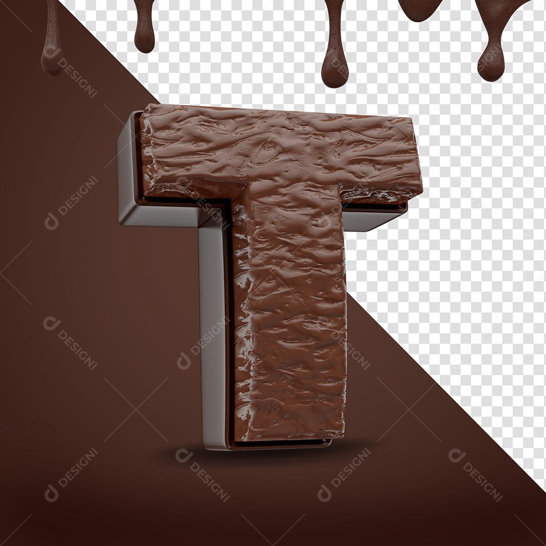 Elemento 3D Letra T Textura De Chocolate Para Composição PSD