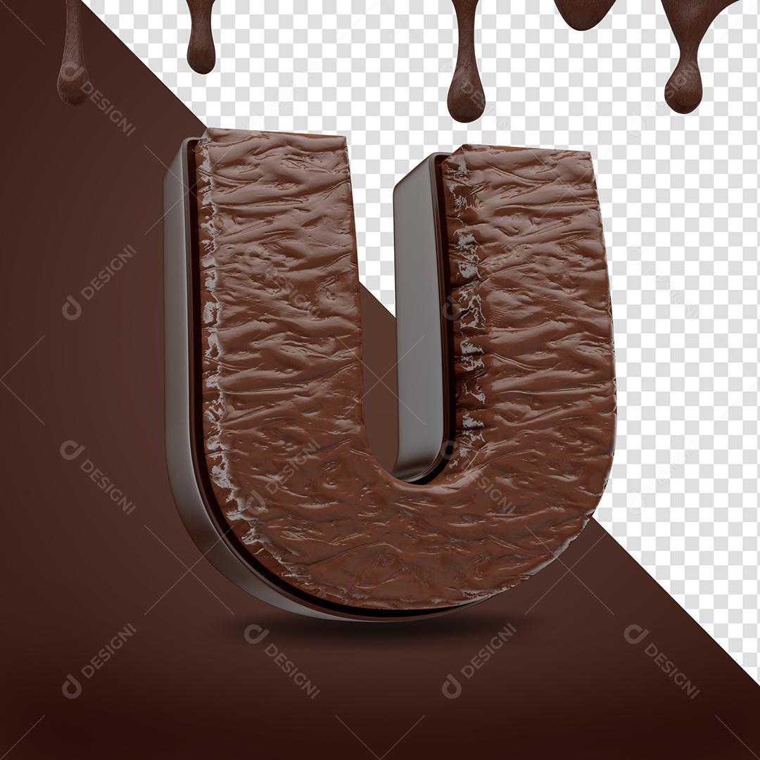 Elemento 3D Letra U Textura De Chocolate Para Composição PSD