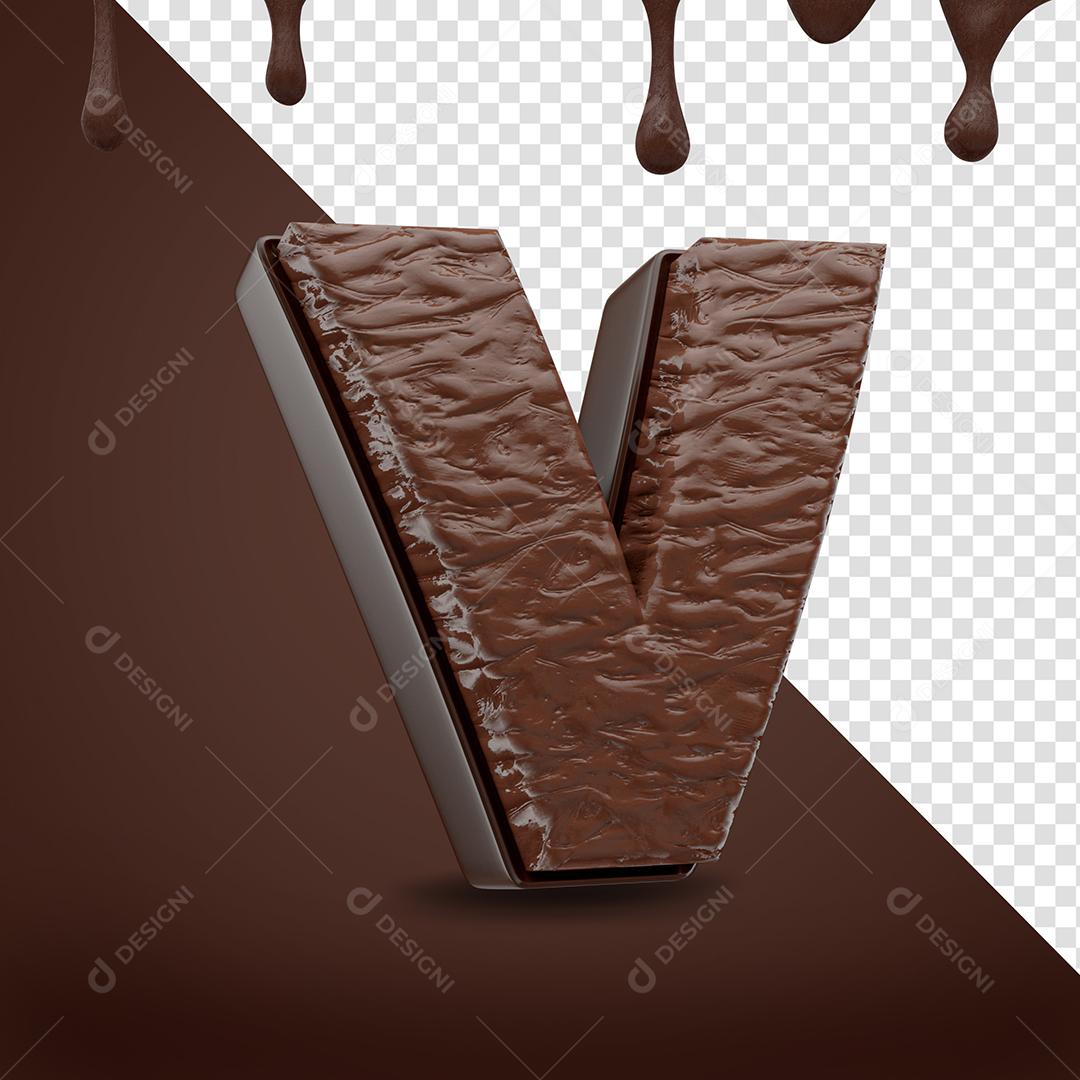 Elemento 3D Letra V Textura De Chocolate Para Composição PSD