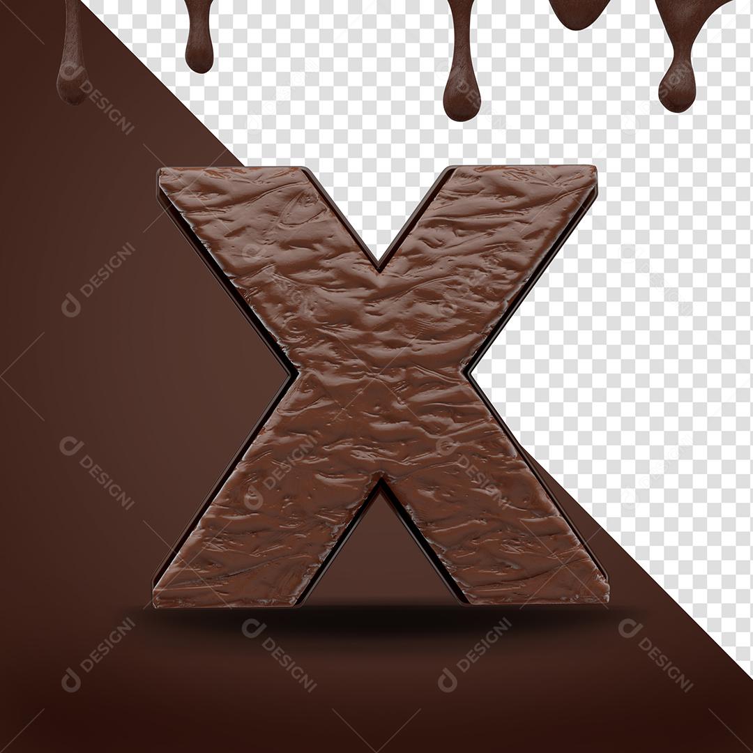Letra X Textura De Chocolate Elemento 3D Para Composição PSD
