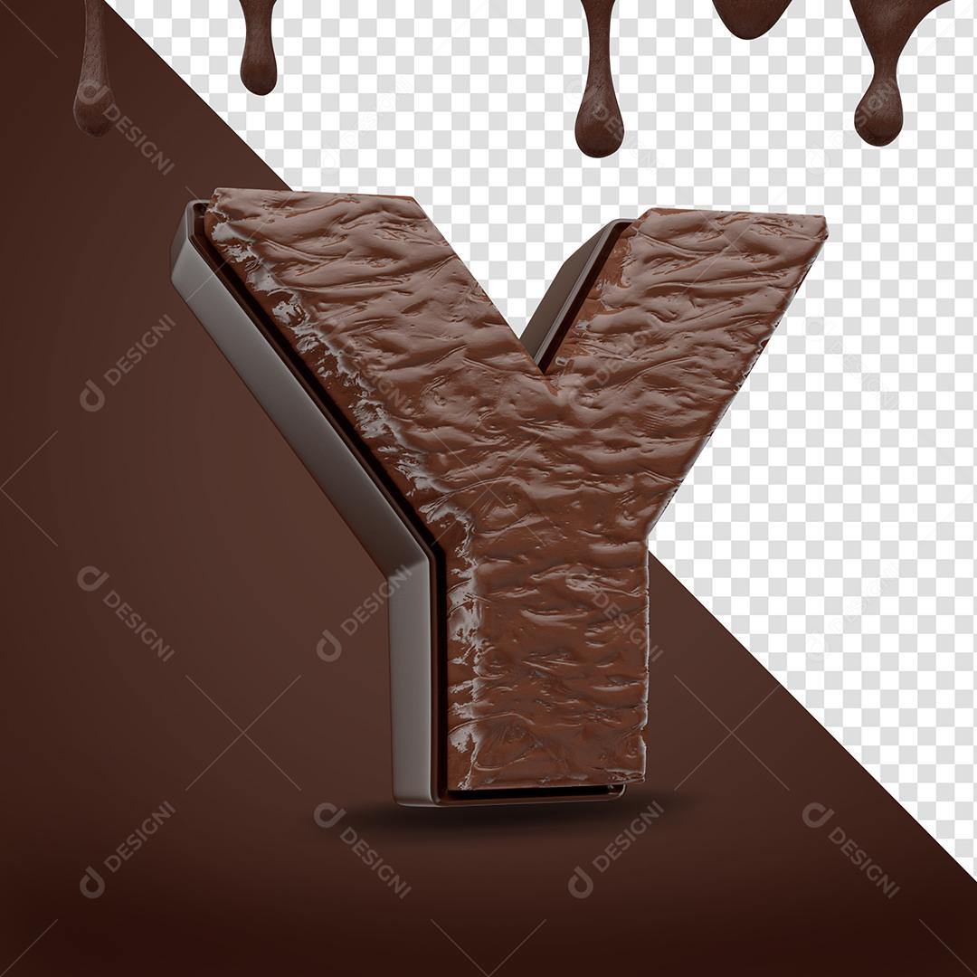 Elemento 3D Letra Y Textura De Chocolate Para Composição PSD