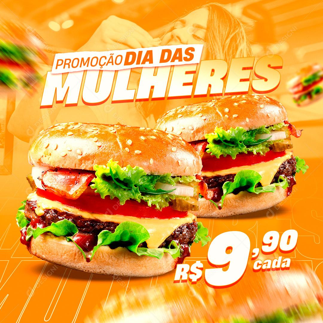 Promoção Dia Das Mulheres Hamburger Comida Restaurantes Social Media PSD Editável