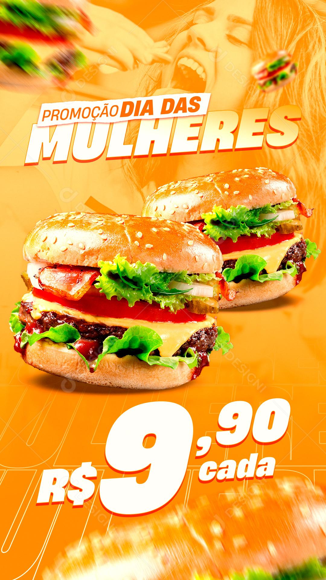 Promoção Dia Das Mulheres Hamburger Comida Restaurantes Social Media PSD Editável