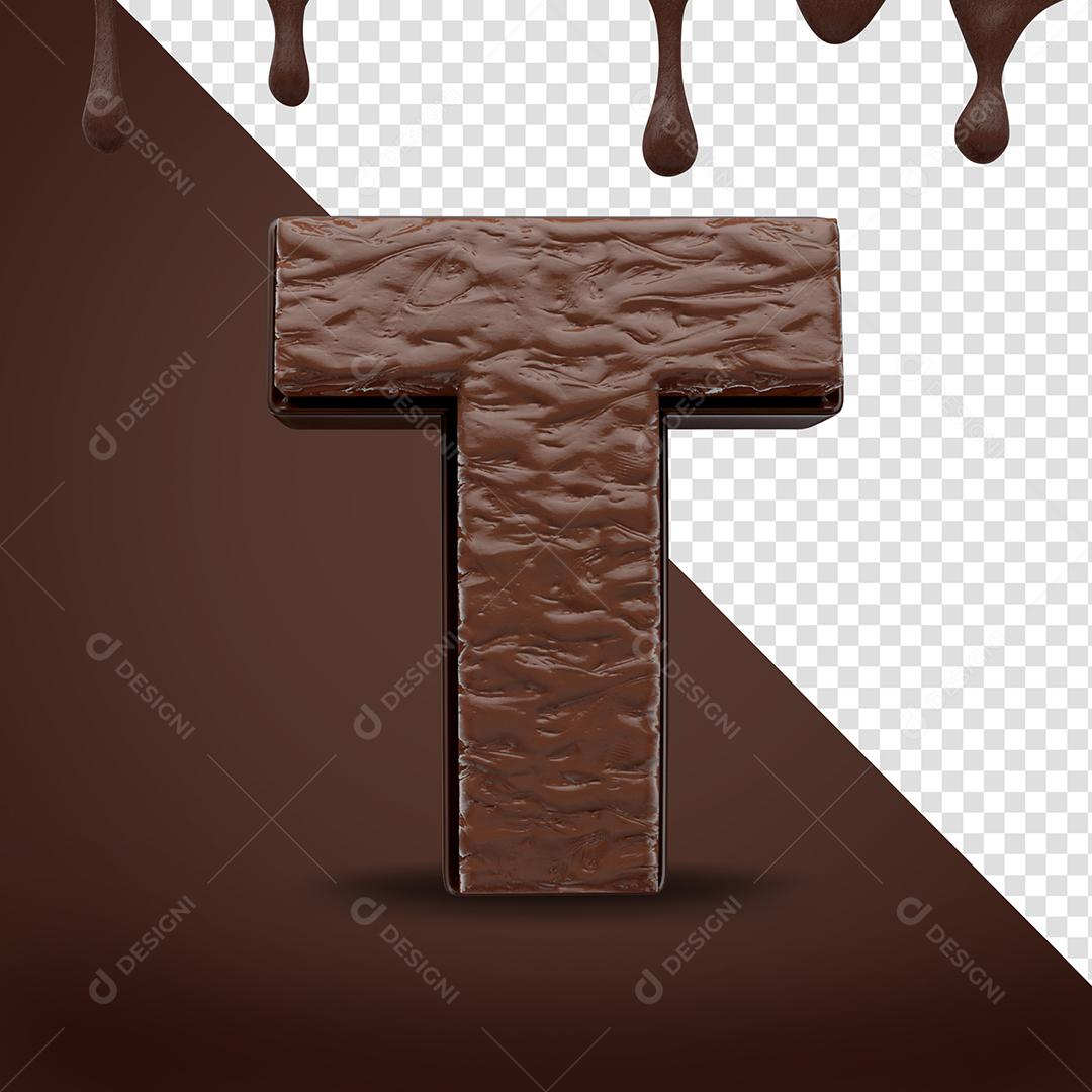 Elemento 3D Letra T Textura De Chocolate Para Composição PSD