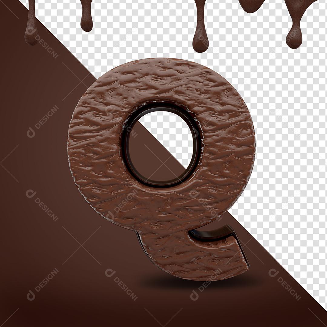 Elemento 3D Letra Q Textura De Chocolate Para Composição PSD