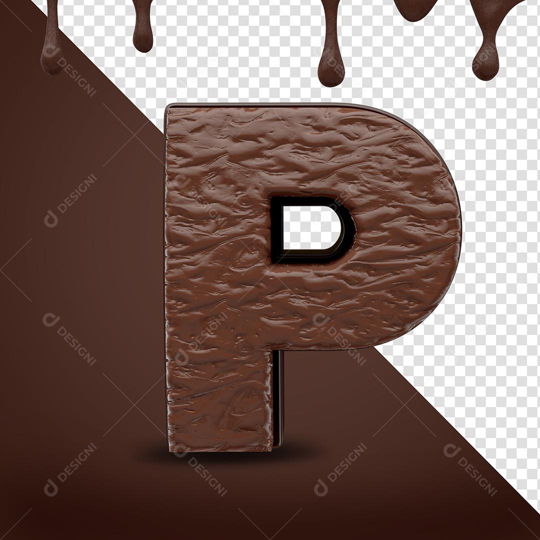 Elemento 3D Letra P Textura De Chocolate Para Composição PSD