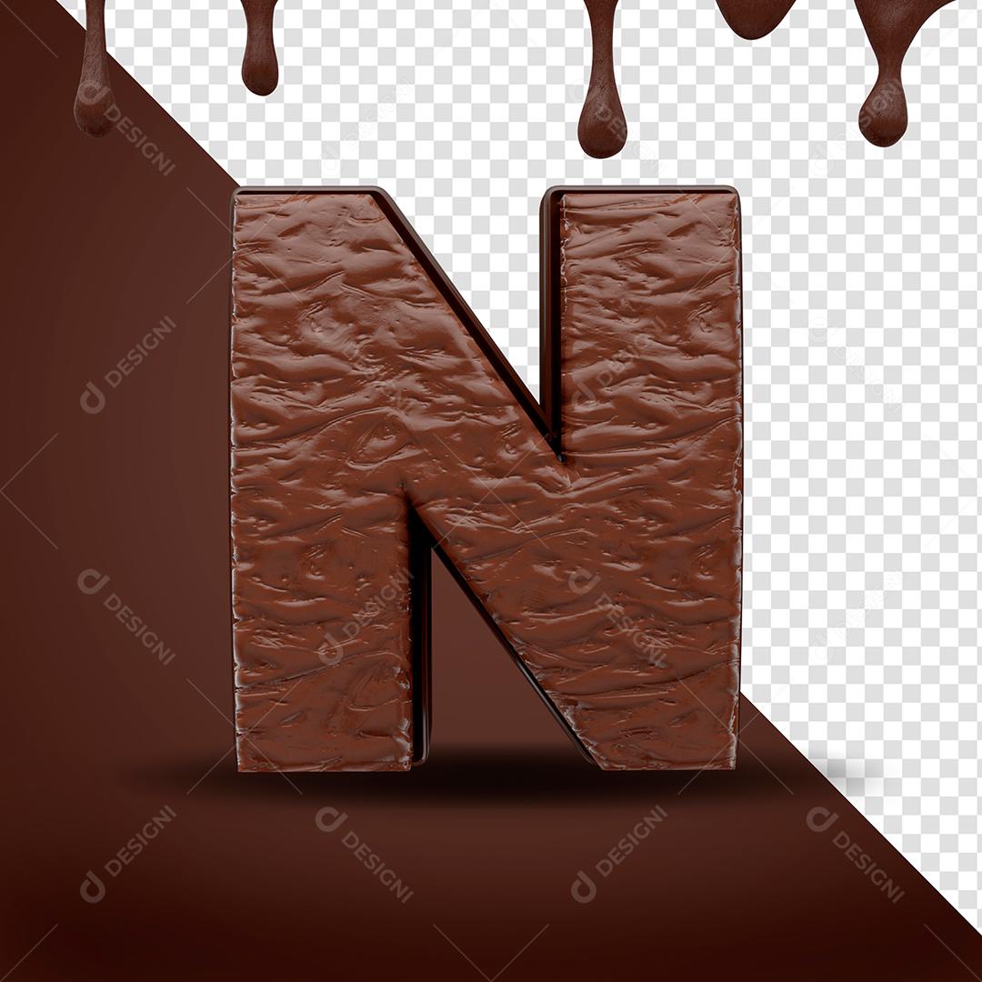 Elemento 3D Letra N Textura De Chocolate Para Composição PSD