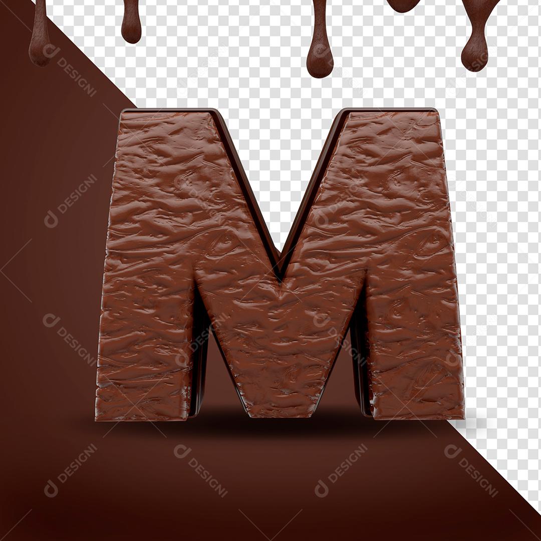 Elemento 3D Letra M Textura De Chocolate Para Composição PSD