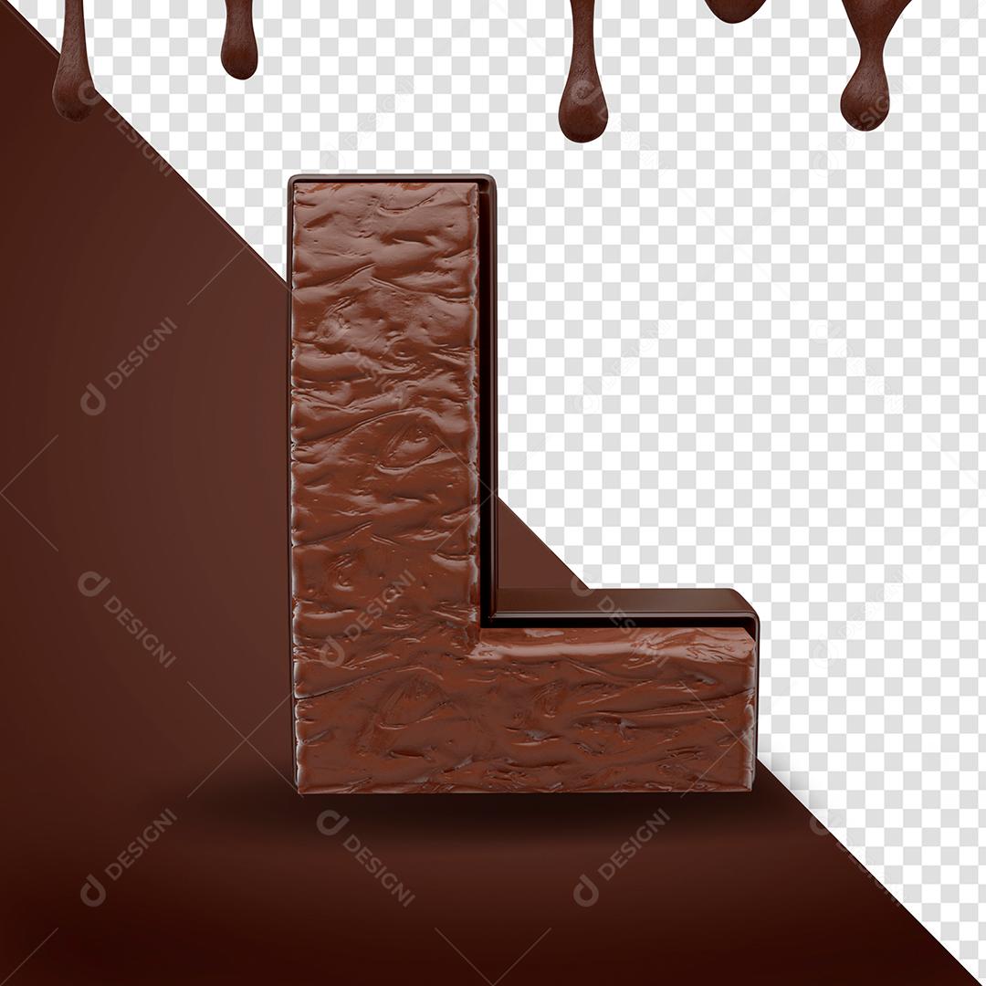 Elemento 3D Letra L Textura De Chocolate Para Composição PSD