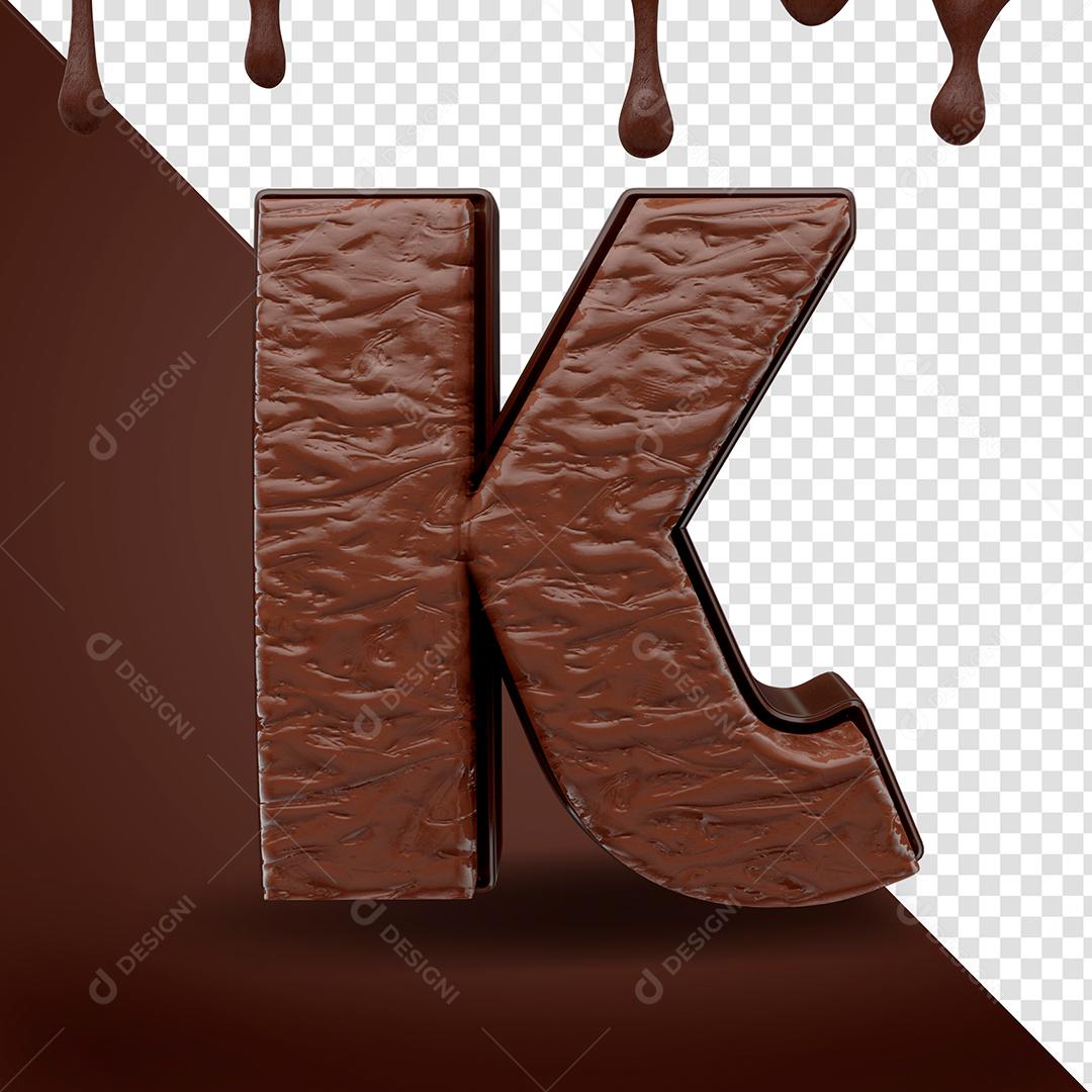 Elemento 3D Letra K Textura De Chocolate Para Composição PSD