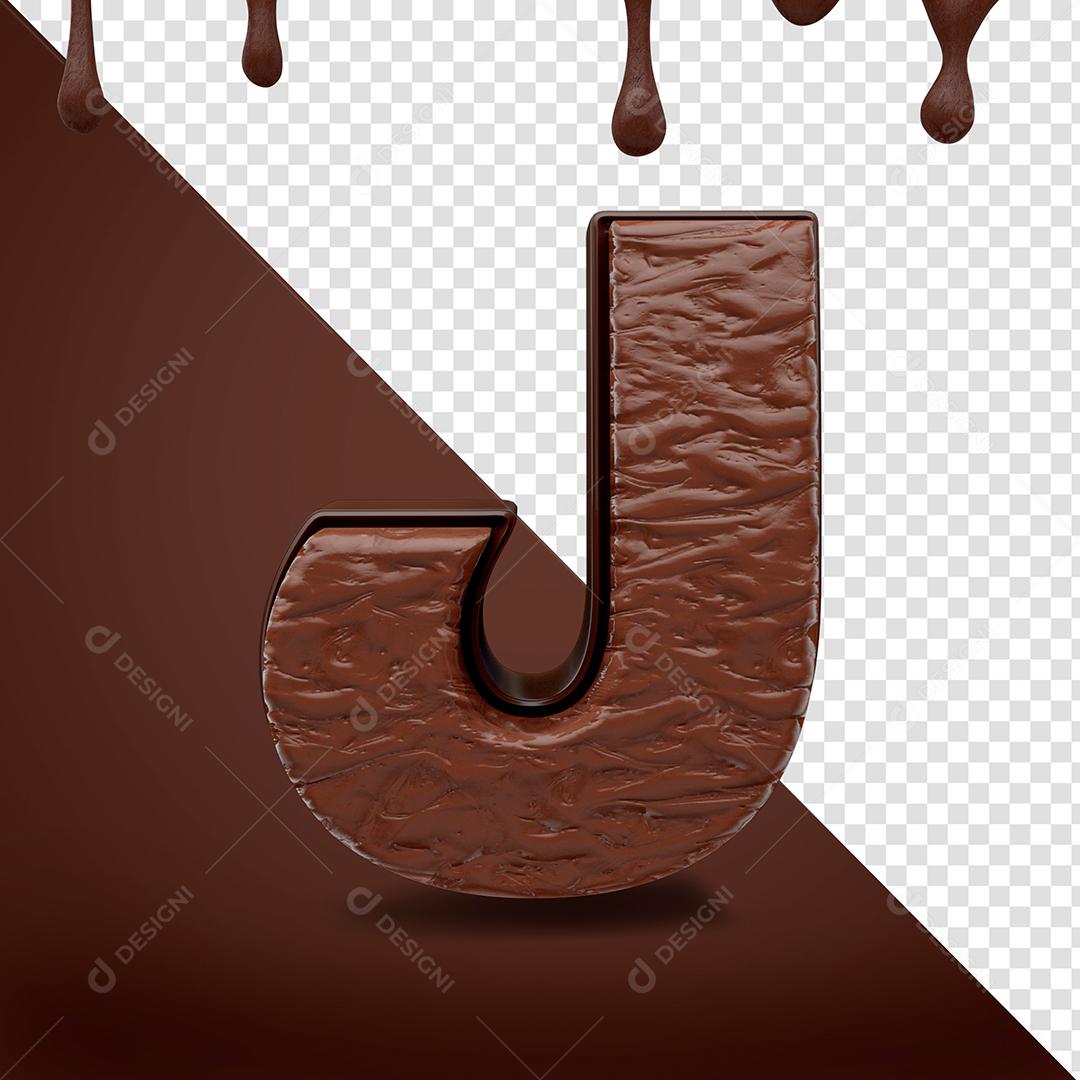 Elemento 3D Letra J Textura De Chocolate Para Composição PSD