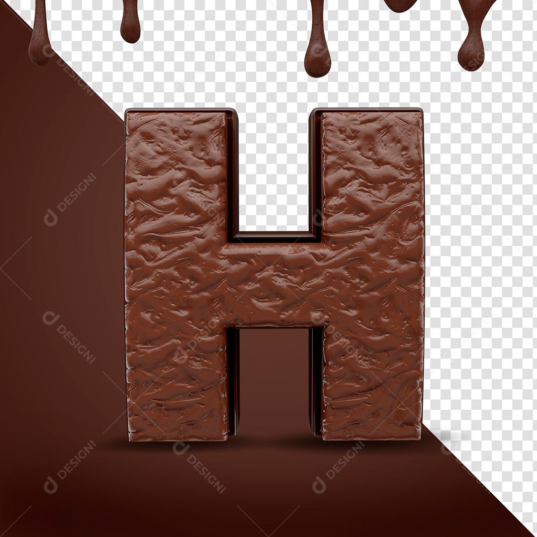 Elemento 3D Letra H Textura De Chocolate Para Composição PSD