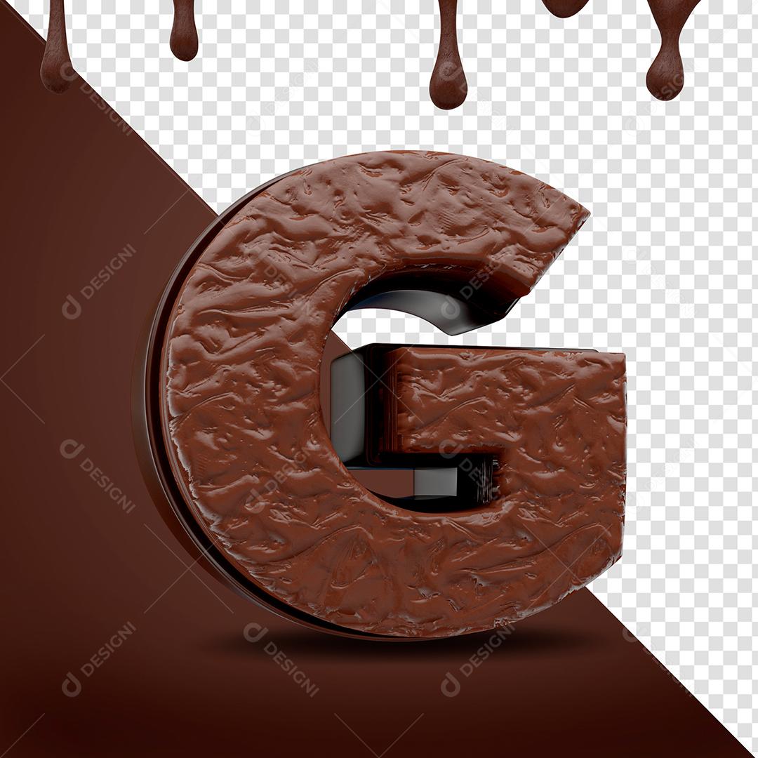 Elemento 3D Letra G Textura De Chocolate Para Composição PSD