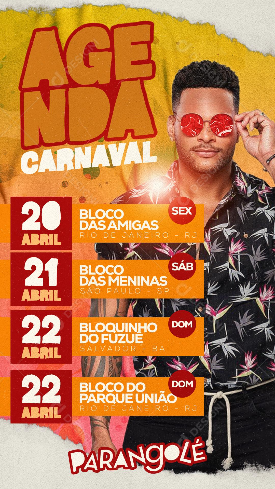 Flyer Agenda Carnaval Parangolé Bloco Carnaval Social Media PSD Editável