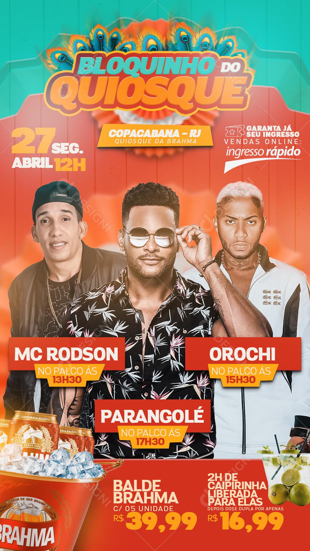 Flyer Bloquinho Do Quiosque Parangolé Pagode Social Media PSD Editável