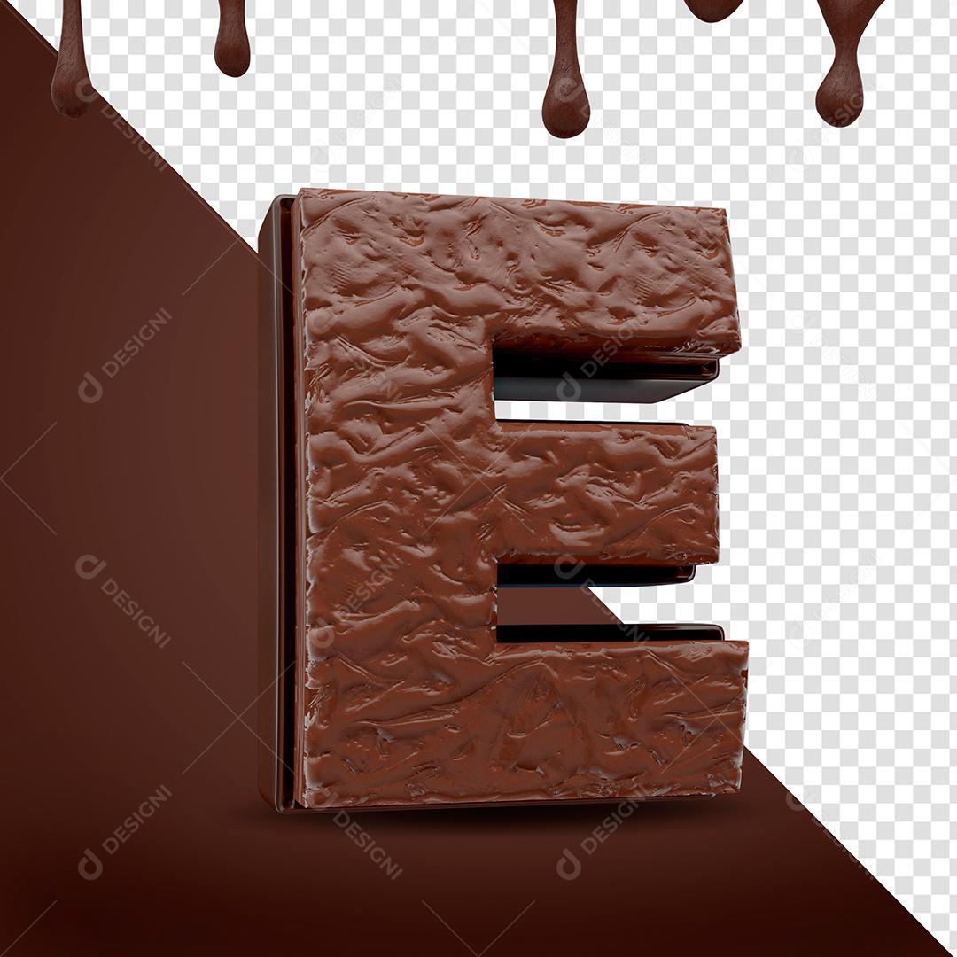 Letra E Textura De Chocolate Elemento 3D Para Composição PSD