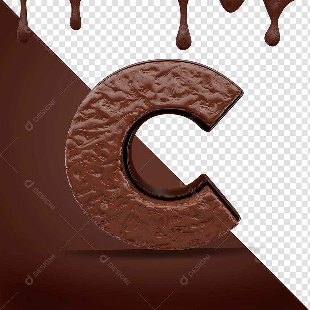 Elemento 3D Letra C Textura De Chocolate Para Composição PSD