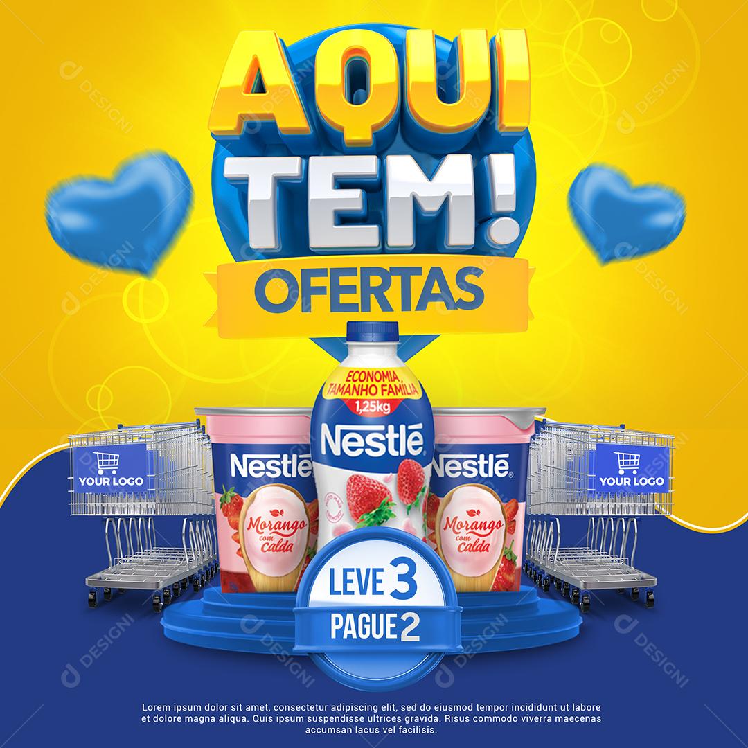 Social Media supermercado Aqui tem ofertas leve 3 pague 2 PSD Editável