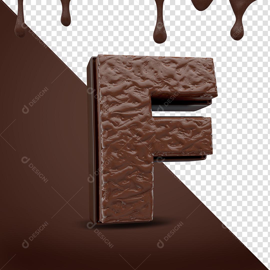 Elemento 3D Letra F Textura De Chocolate Para Composição PSD