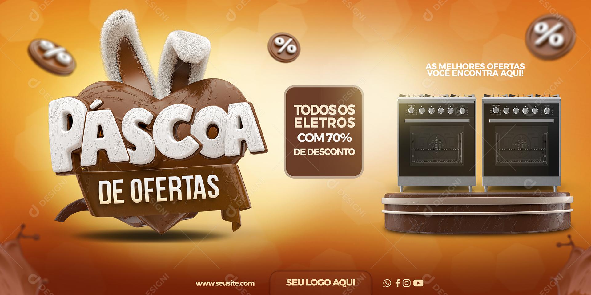 Social Media Banner Páscoa De Ofertas Todos Os Eletros Com 50% De Desconto Lojas PSD Editável