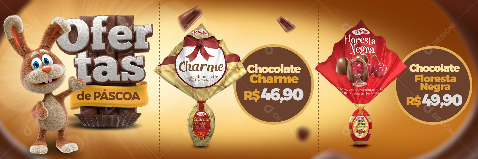 Social Media Ofertas De Páscoa Chocolate Charme Carrossel PSD Editável