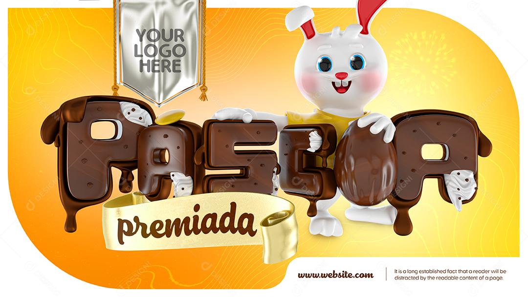 Selo 3D Páscoa Premiada Para Composição PSD