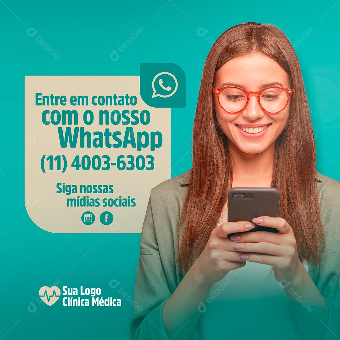 Social Media Entre em Contato com Nosso WhatsApp Clínica Médica e Laboratório PSD Editável