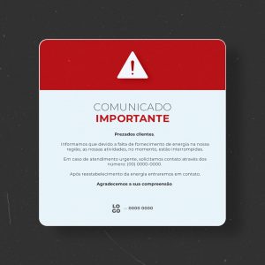 Comunicado Falta de Fornecimento de Energia Social Media PSD Editável