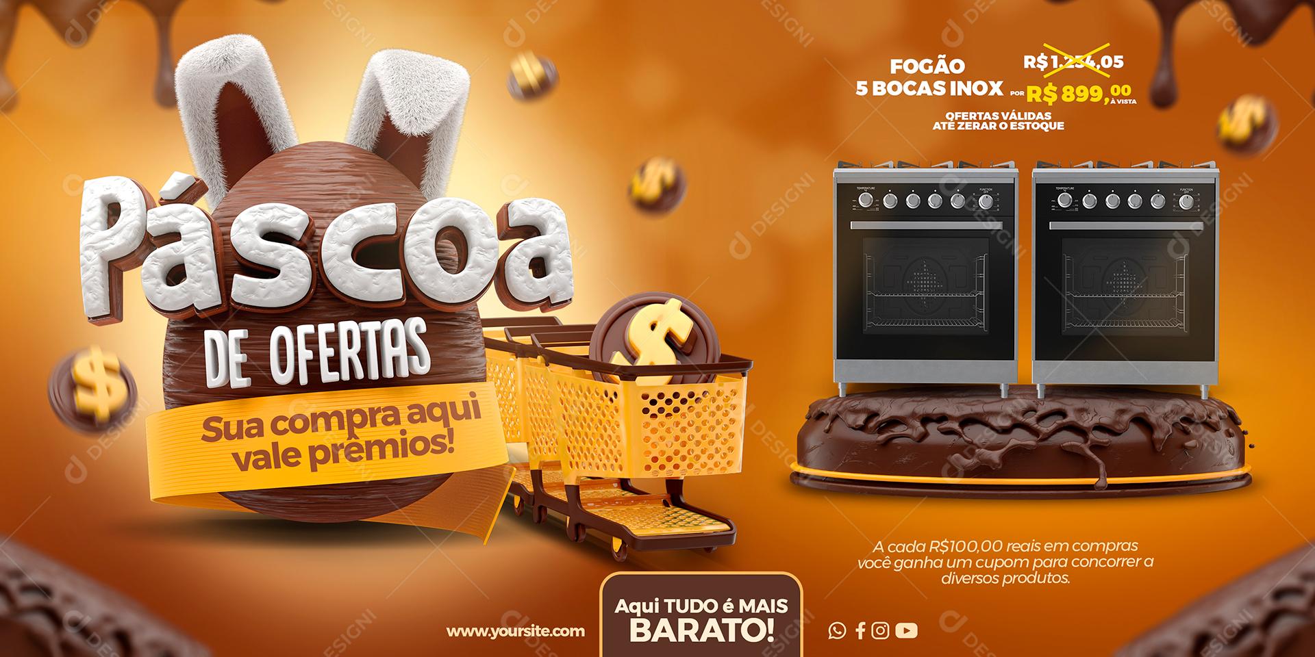 Social Media Páscoa De Ofertas Fogão 5 Bocas Inox PSD Editável