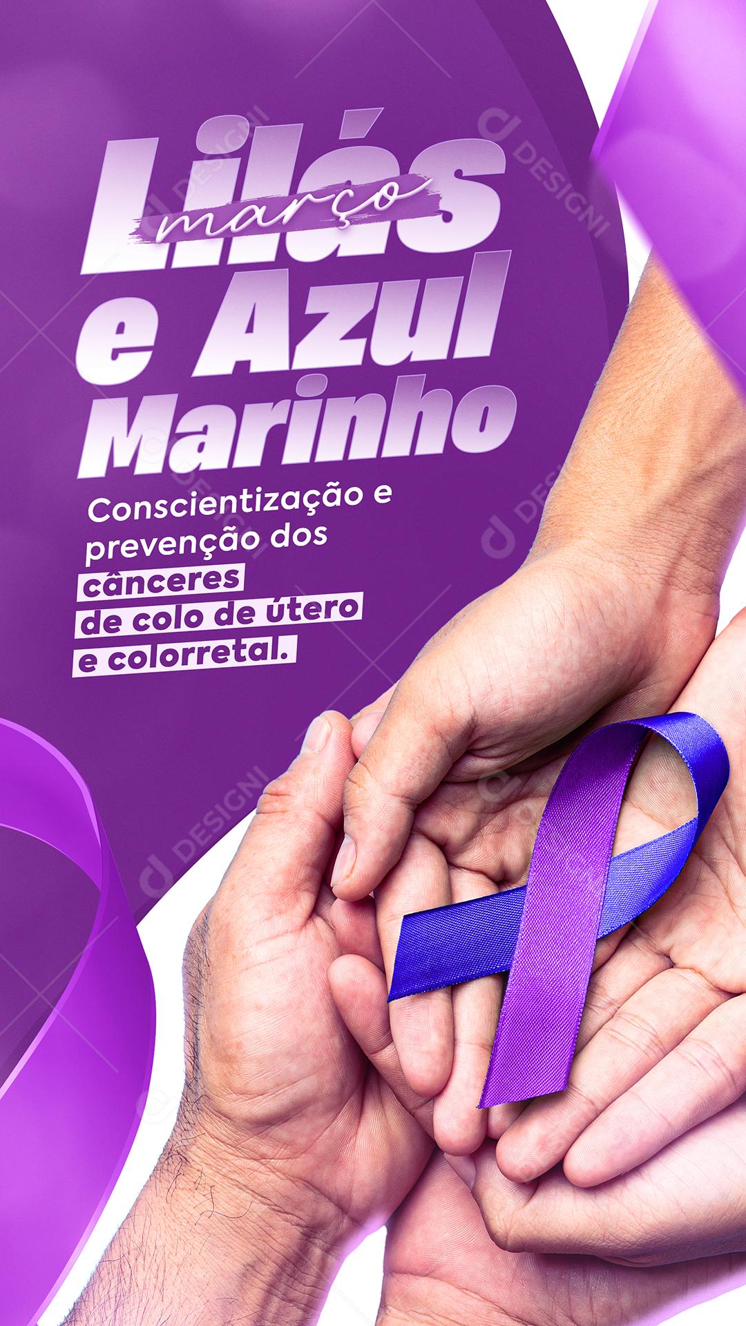 Março Lilás e Azul Marinho Conscientização e Prevenção Social Media PSD Editável