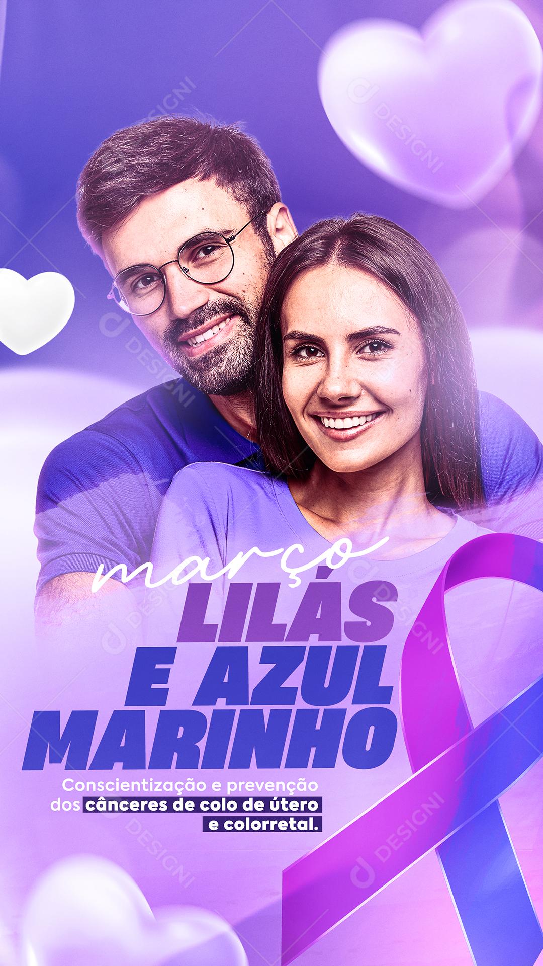 Social Media Março Lilás e Azul Marinho Conscientização e Prevenção Dos Câncere PSD Editável