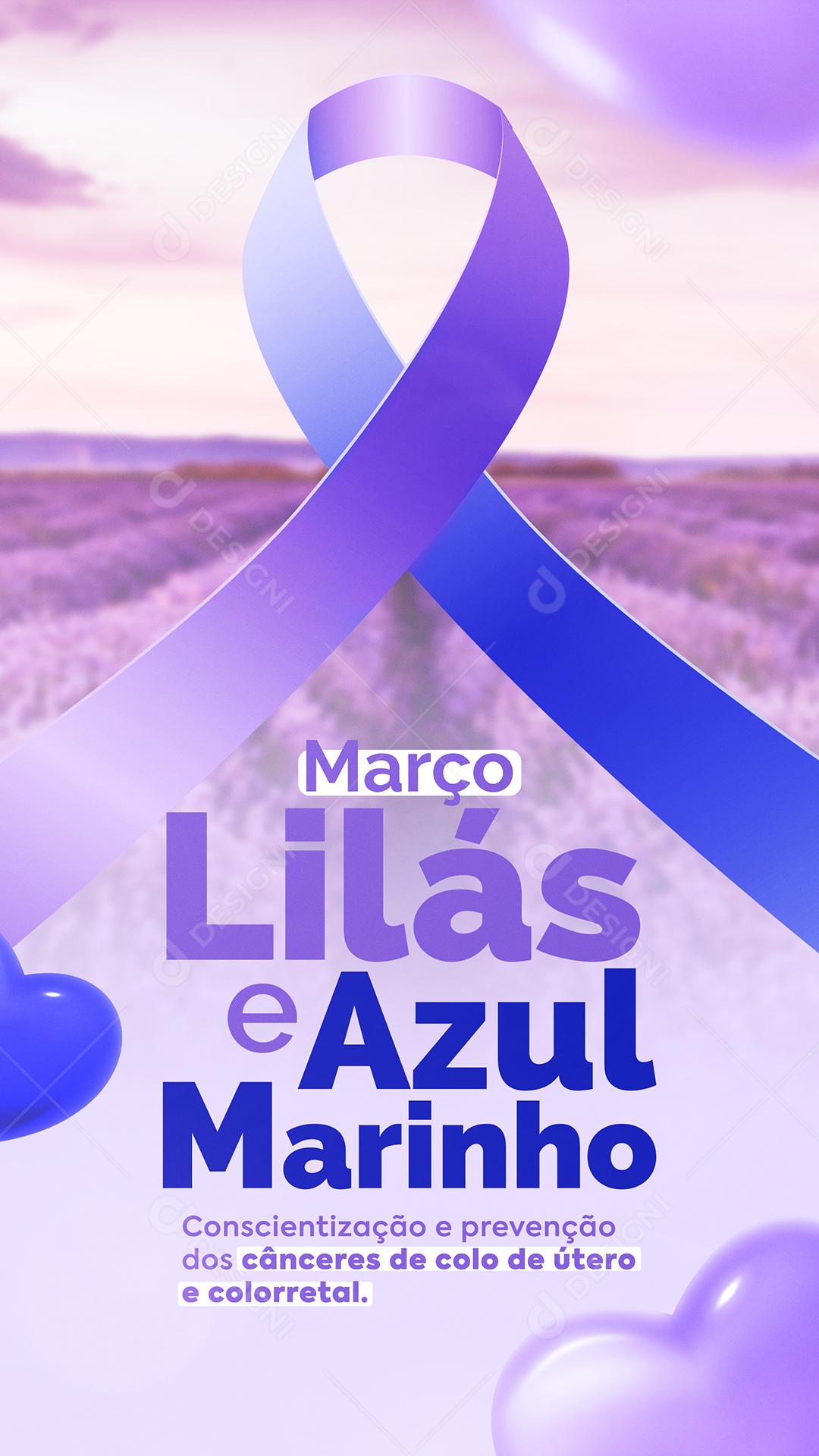 Social Media Março Lilás e Azul Marinho Conscientização e Prevenção  PSD Editável