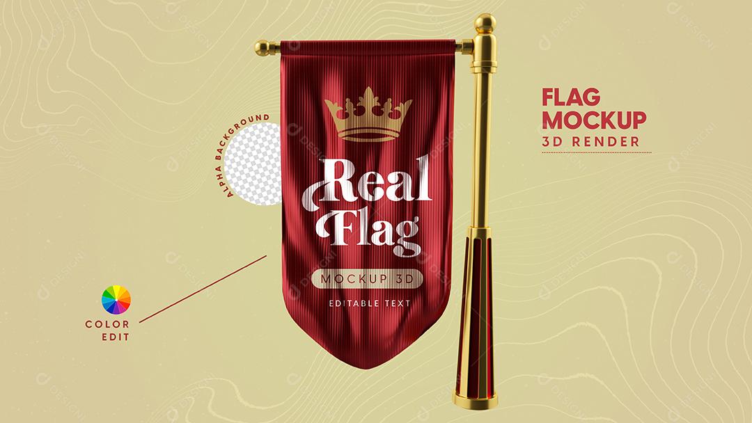 Elemento 3D Mockup Bandeira Real Vermelho Vinho Para Composição PSD