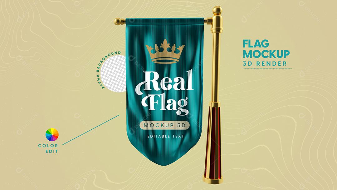 Elemento 3D Mockup Bandeira Real Azul Marinho Para Composição PSD