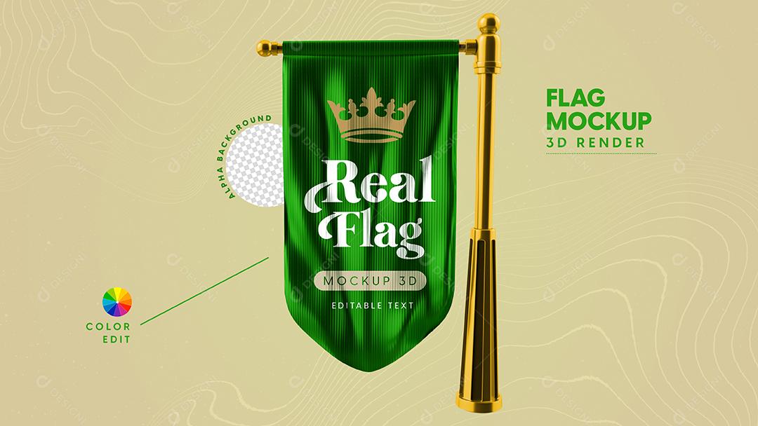 Elemento 3D Mockup Bandeira Real Verde Para Composição PSD