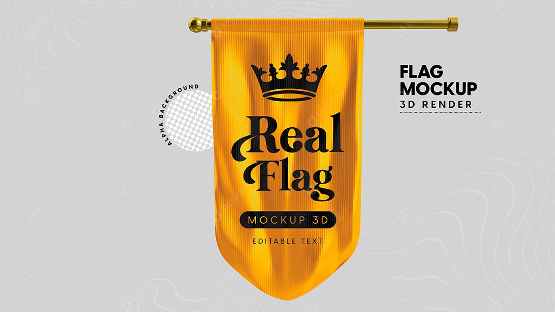 Elemento 3D Mockup Bandeira Real Amarelo Para Composição PSD