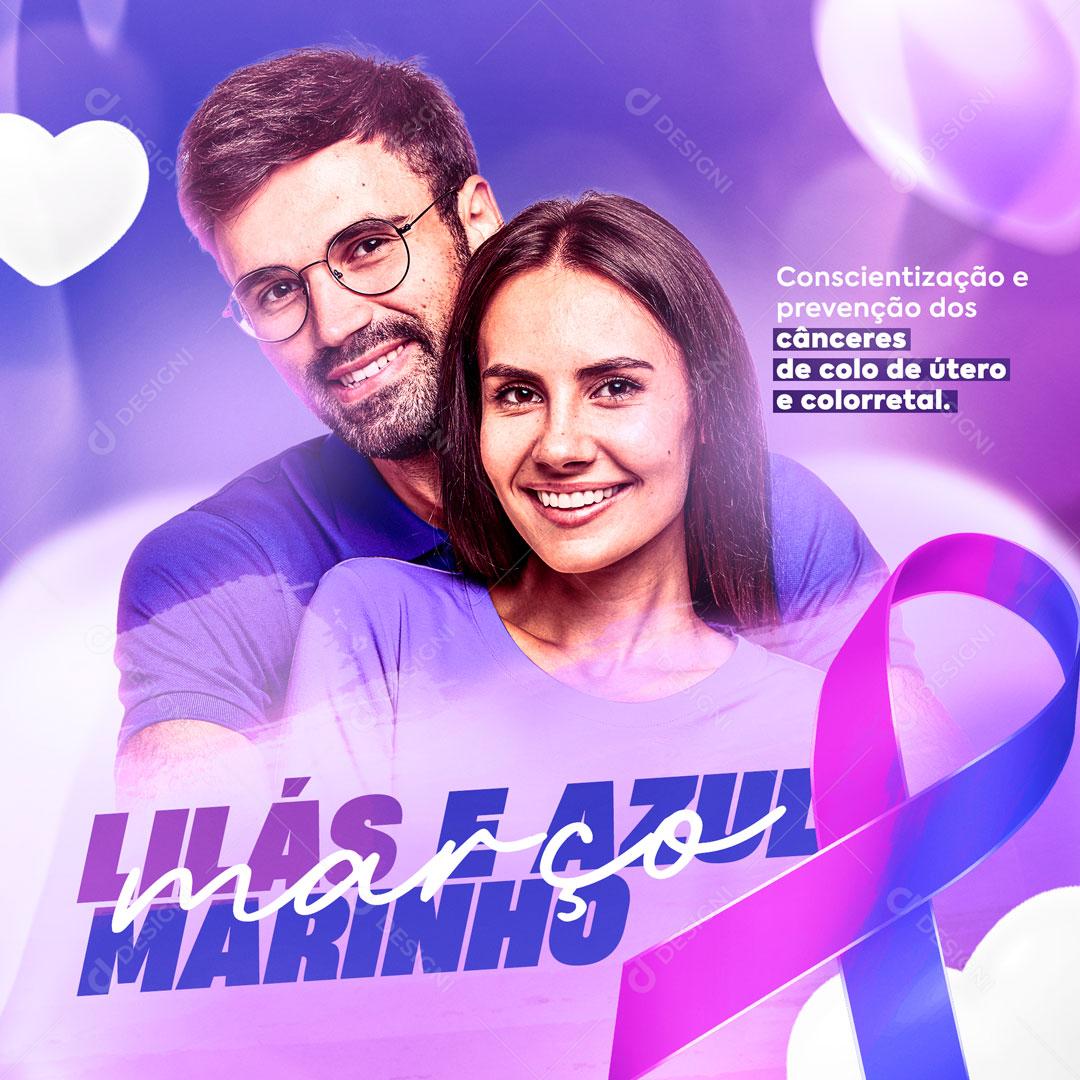 Lilás E Azul Marinho Conscientização Do Câncer De Colo De Útero e Corra lateral Social Media PSD Editável