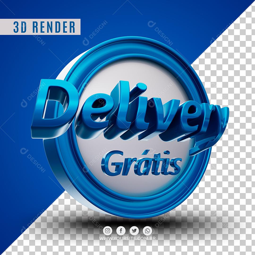 Selo 3D Delivery Grátis Azul Para Composição PSD