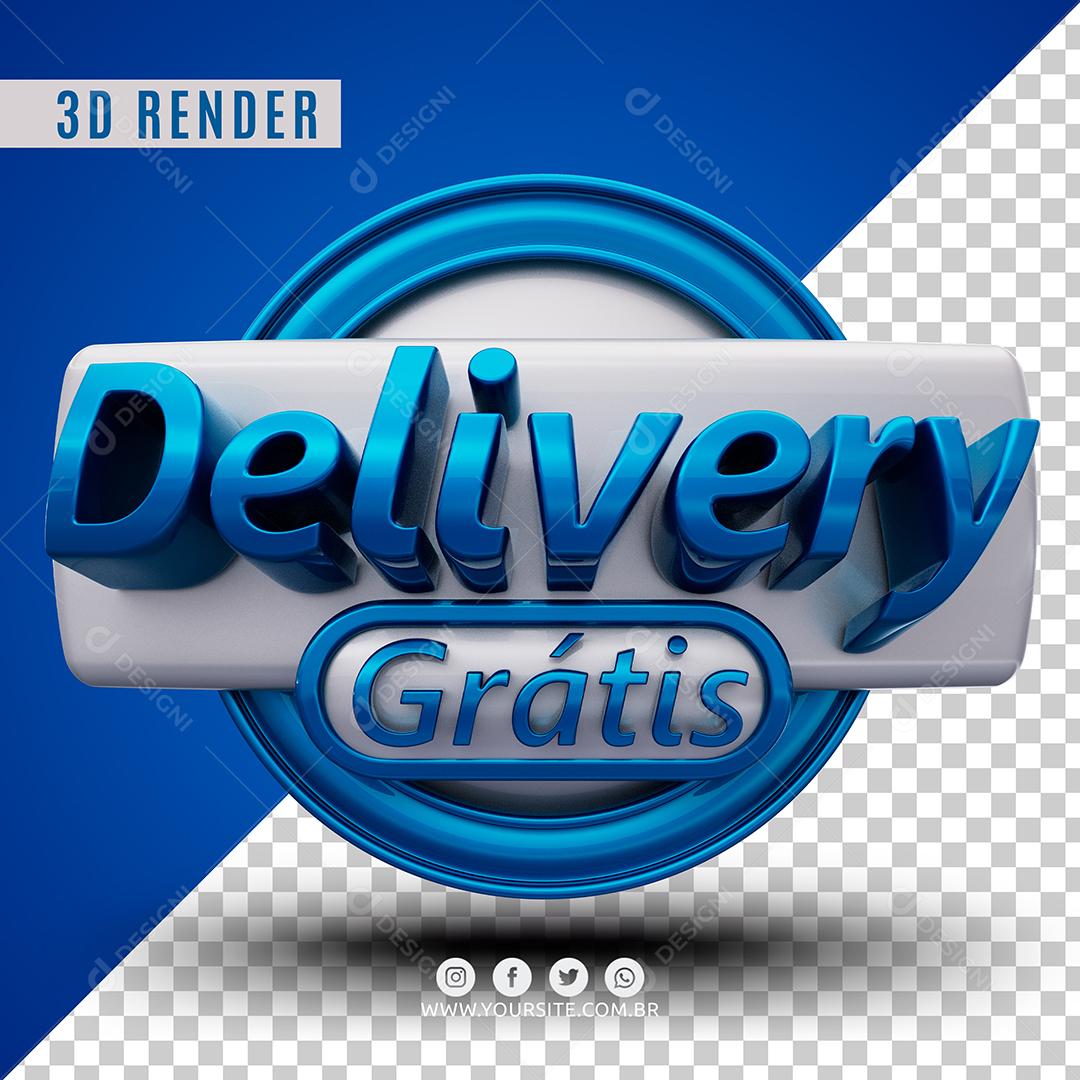 Selo 3D Delivery Grátis Azul Para Composição PSD