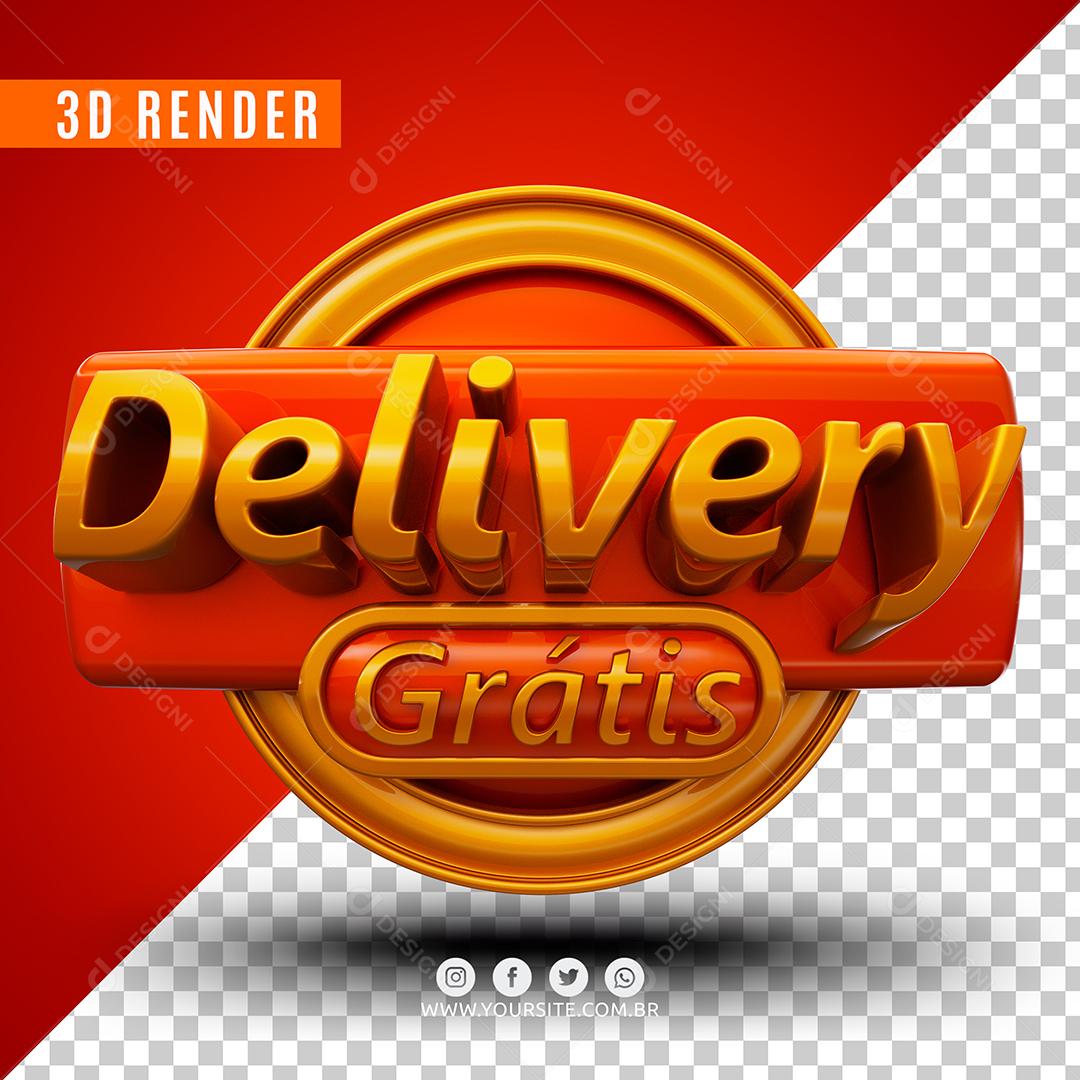 Selo 3D Delivery Grátis Vermelho Para Composição PSD