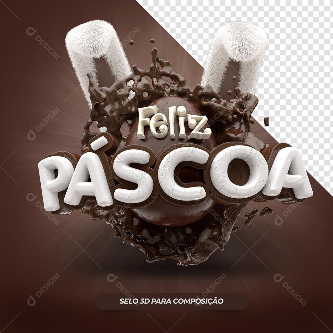 Selo 3D Feliz Páscoa Para Composição PSD