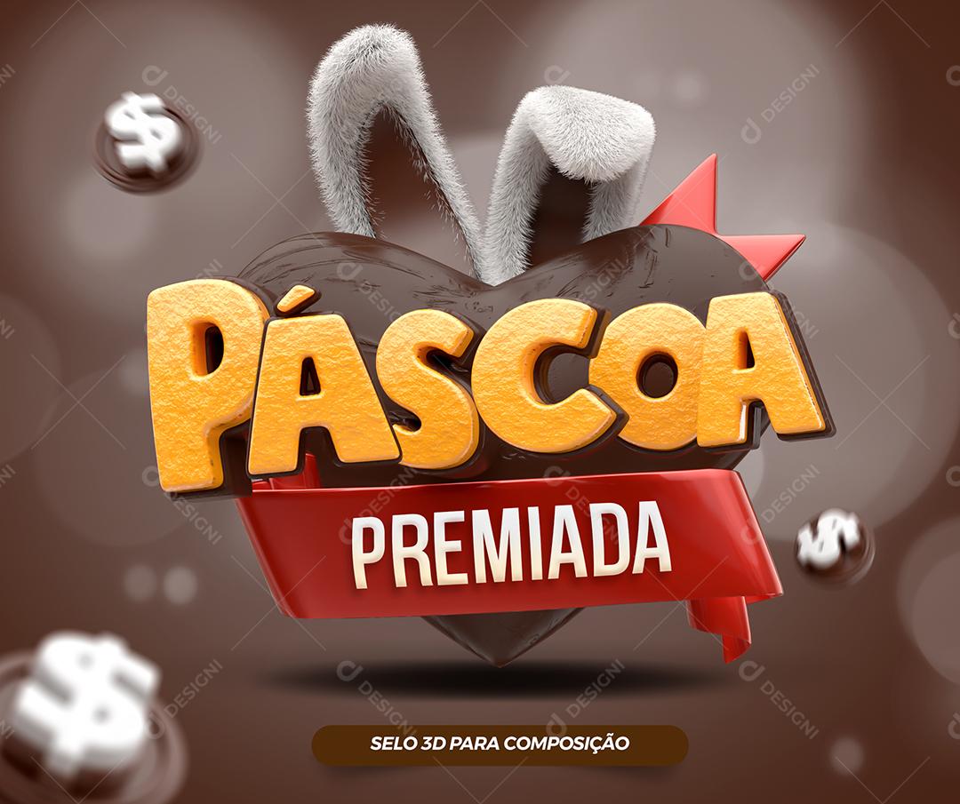 Páscoa Premiada Selo 3D Para Composição PSD