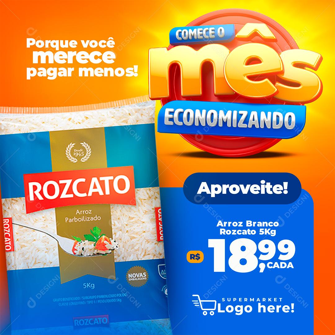 Social Media Comece o Mês Economizando Amarelo PSD Editável