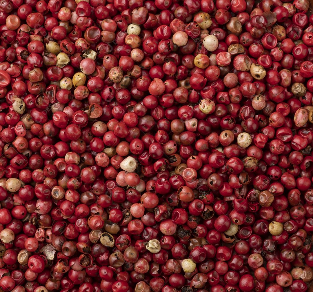 Vista superior, grãos de pimenta vermelha seca. Pano de fundo alimentar