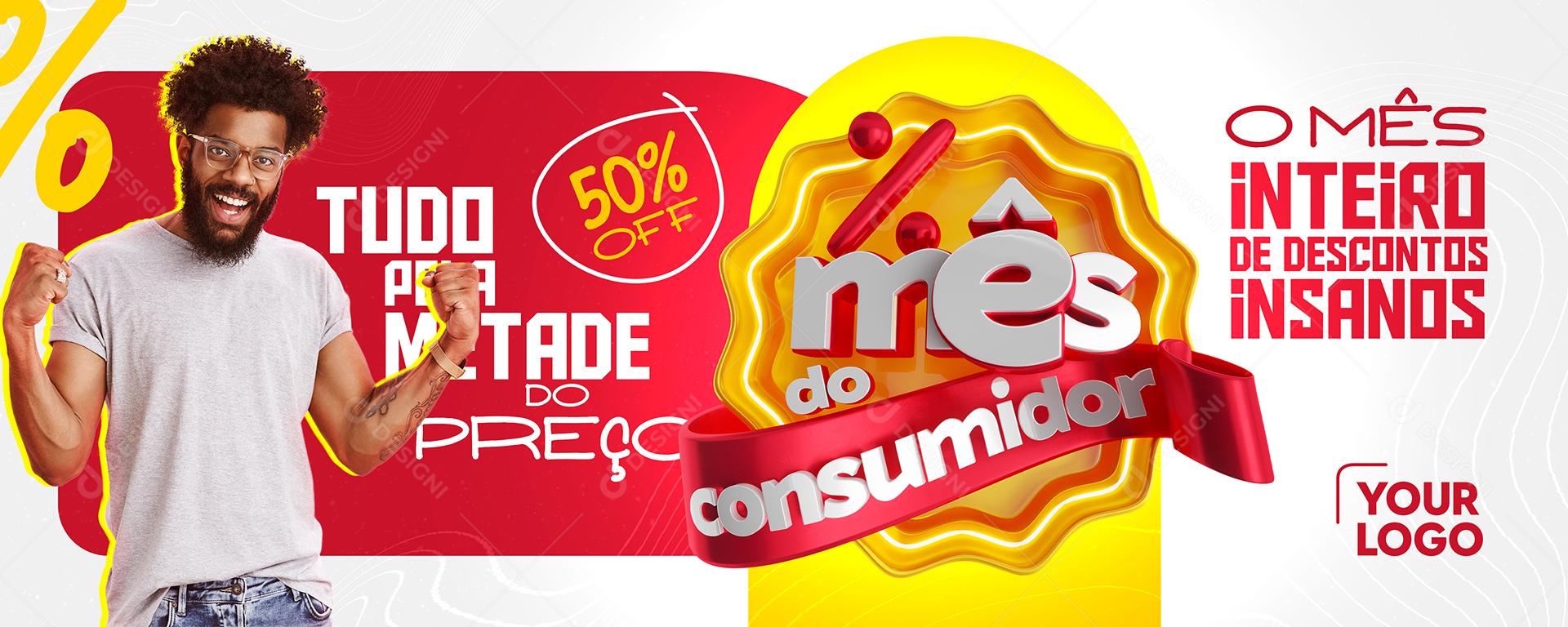 Social Media Mês Do Consumidor Tudo Pela Metade Do Preço Lojas PSD Editável