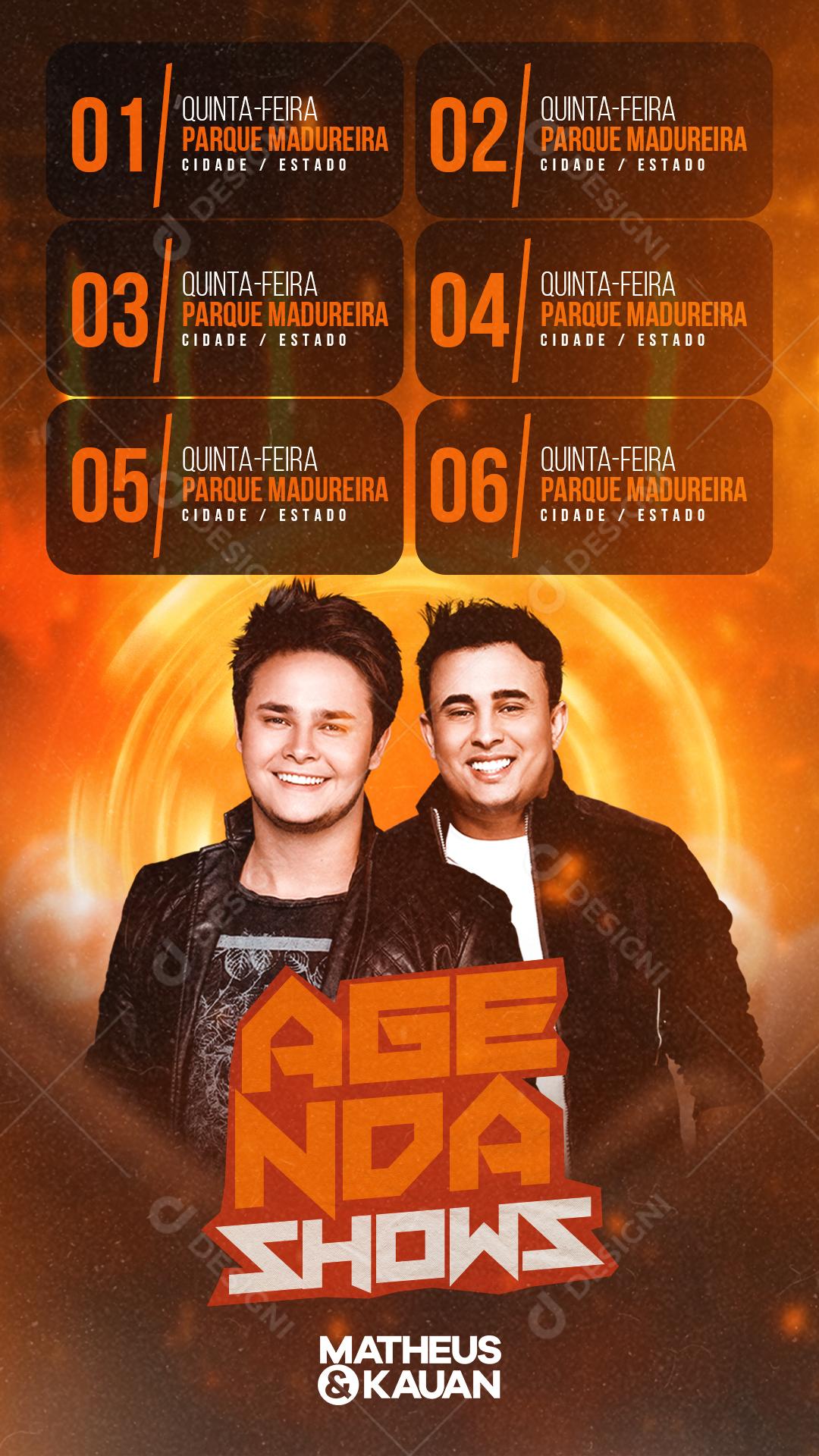 Flyer Show Eventos Agenda Semanal Show Matheus e Kauan Social Media PSD Editável